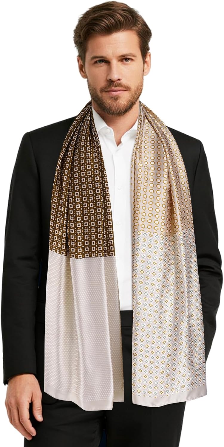 GERINLY Silk Feel Long Scarf for Men, Lightweight Business Dress Shawl Wraps Gentlemen, European Style Suit Scarves - Image 1